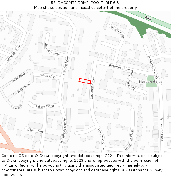 57, DACOMBE DRIVE, POOLE, BH16 5JJ: Location map and indicative extent of plot