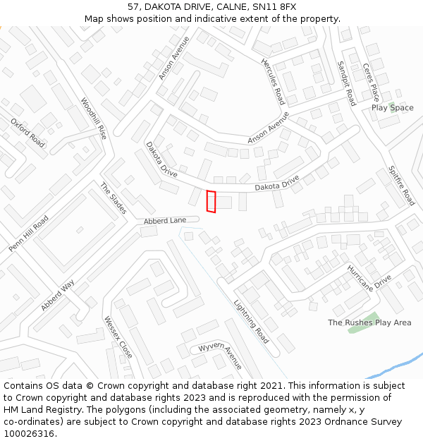 57, DAKOTA DRIVE, CALNE, SN11 8FX: Location map and indicative extent of plot