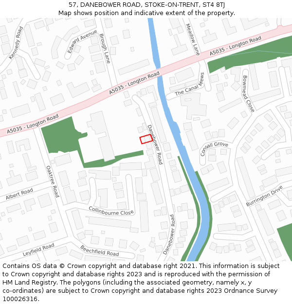 57, DANEBOWER ROAD, STOKE-ON-TRENT, ST4 8TJ: Location map and indicative extent of plot