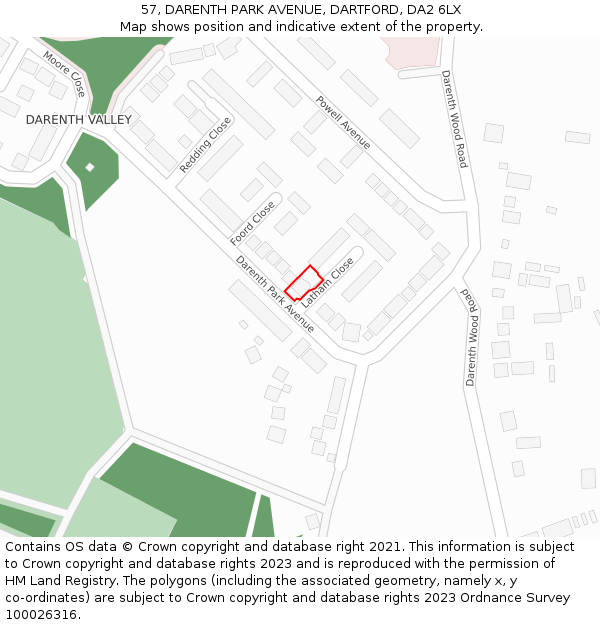 57, DARENTH PARK AVENUE, DARTFORD, DA2 6LX: Location map and indicative extent of plot