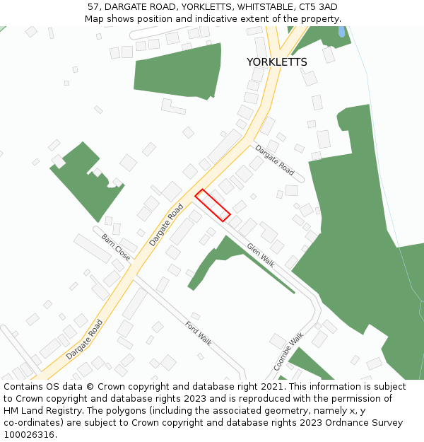 57, DARGATE ROAD, YORKLETTS, WHITSTABLE, CT5 3AD: Location map and indicative extent of plot