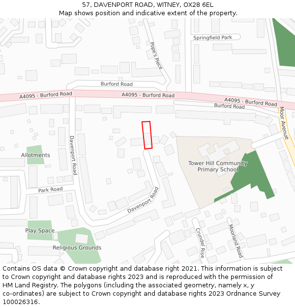 57, DAVENPORT ROAD, WITNEY, OX28 6EL: Location map and indicative extent of plot