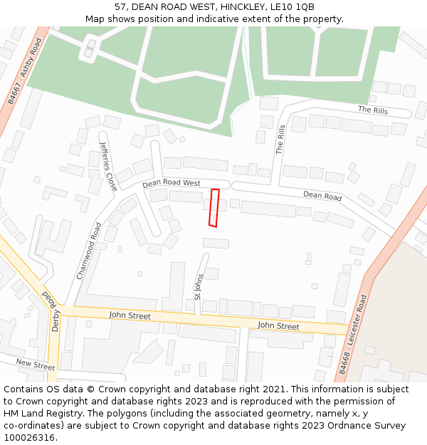 57, DEAN ROAD WEST, HINCKLEY, LE10 1QB: Location map and indicative extent of plot