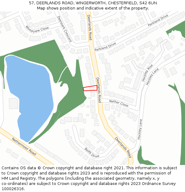 57, DEERLANDS ROAD, WINGERWORTH, CHESTERFIELD, S42 6UN: Location map and indicative extent of plot