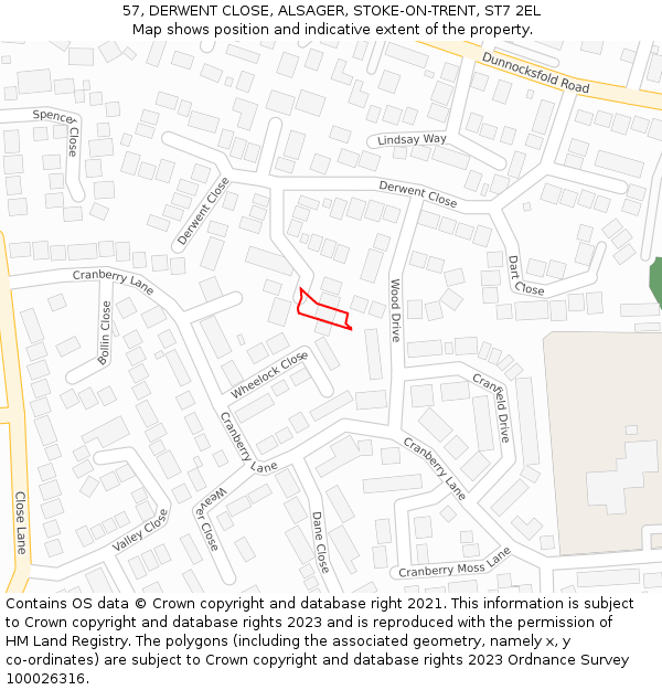 57, DERWENT CLOSE, ALSAGER, STOKE-ON-TRENT, ST7 2EL: Location map and indicative extent of plot