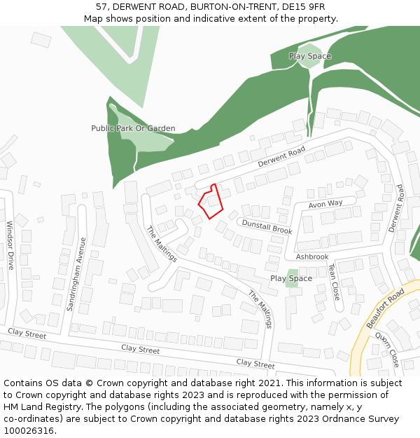 57, DERWENT ROAD, BURTON-ON-TRENT, DE15 9FR: Location map and indicative extent of plot