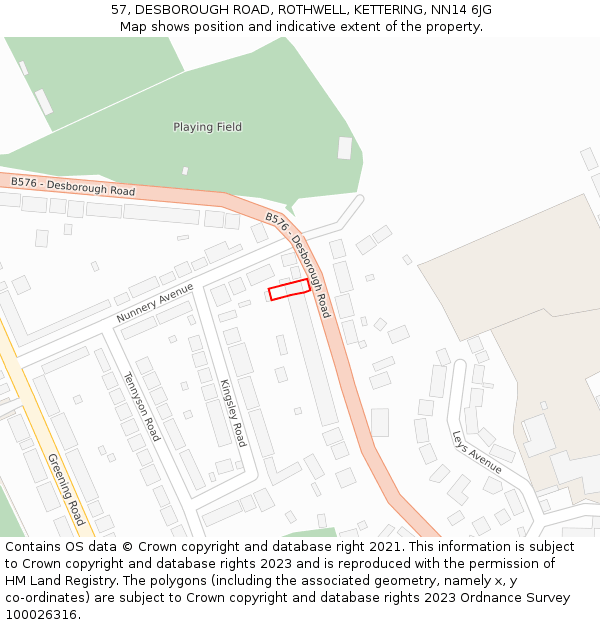 57, DESBOROUGH ROAD, ROTHWELL, KETTERING, NN14 6JG: Location map and indicative extent of plot