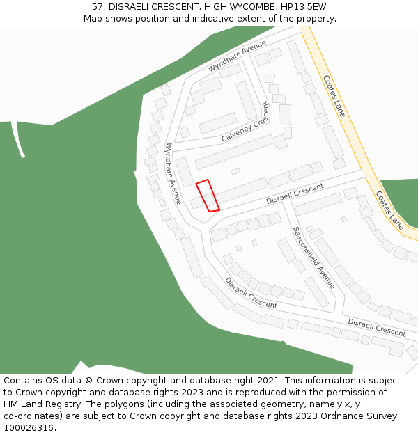57, DISRAELI CRESCENT, HIGH WYCOMBE, HP13 5EW: Location map and indicative extent of plot