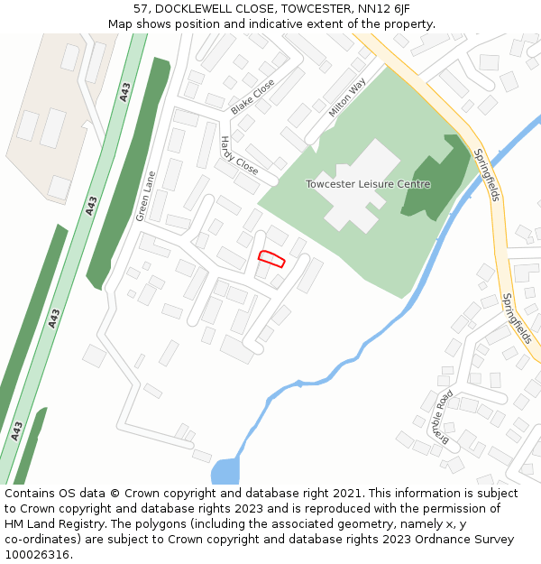 57, DOCKLEWELL CLOSE, TOWCESTER, NN12 6JF: Location map and indicative extent of plot