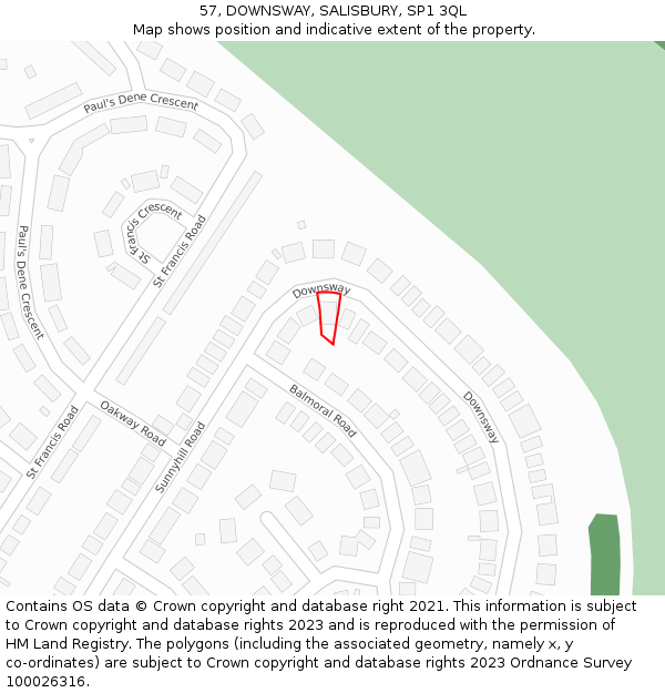 57, DOWNSWAY, SALISBURY, SP1 3QL: Location map and indicative extent of plot