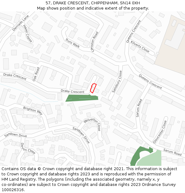 57, DRAKE CRESCENT, CHIPPENHAM, SN14 0XH: Location map and indicative extent of plot