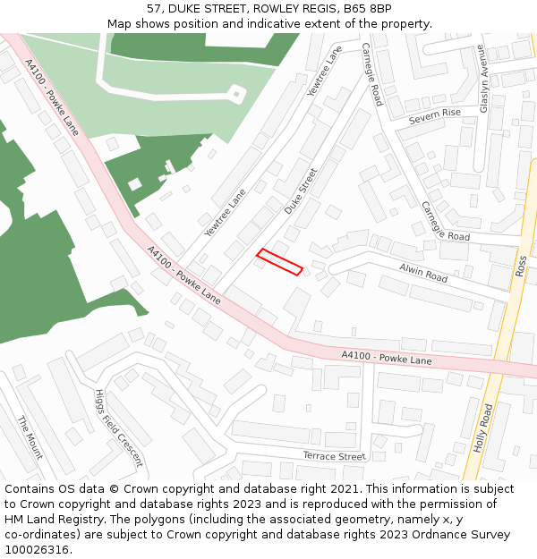 57, DUKE STREET, ROWLEY REGIS, B65 8BP: Location map and indicative extent of plot