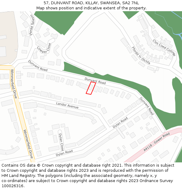 57, DUNVANT ROAD, KILLAY, SWANSEA, SA2 7NL: Location map and indicative extent of plot