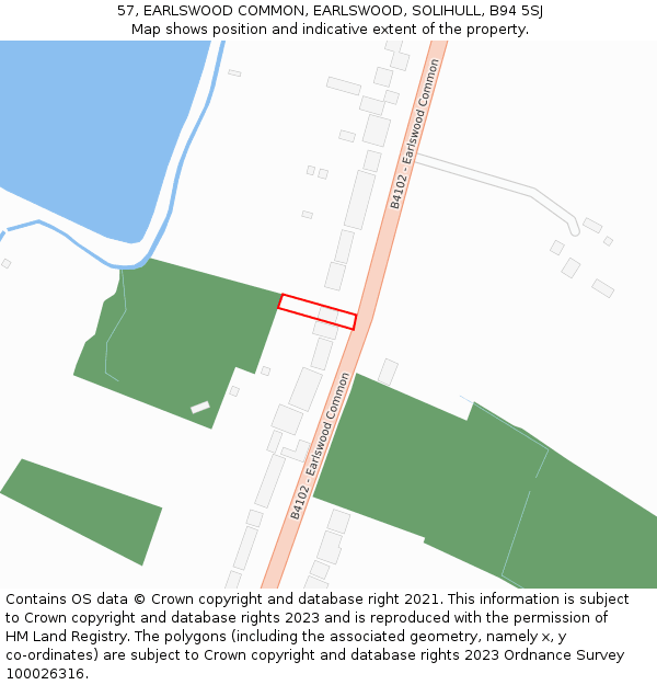 57, EARLSWOOD COMMON, EARLSWOOD, SOLIHULL, B94 5SJ: Location map and indicative extent of plot