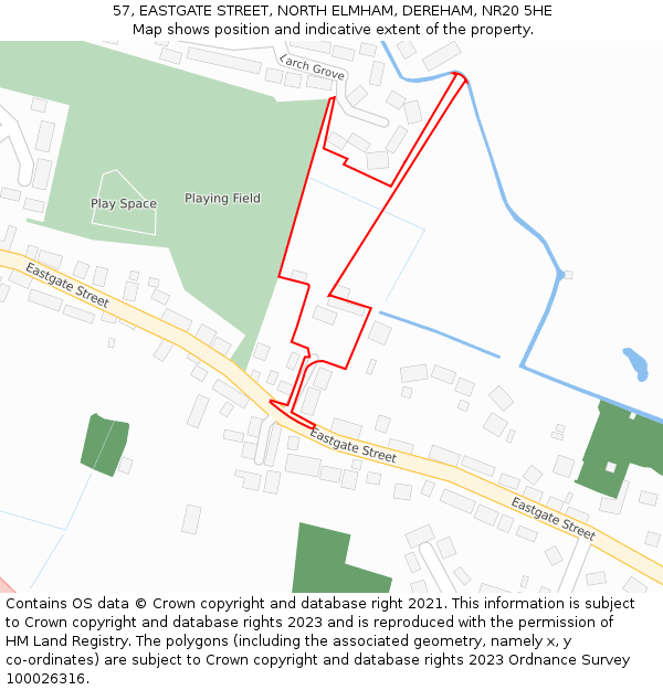 57, EASTGATE STREET, NORTH ELMHAM, DEREHAM, NR20 5HE: Location map and indicative extent of plot