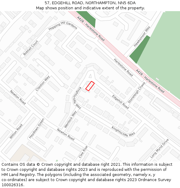 57, EDGEHILL ROAD, NORTHAMPTON, NN5 6DA: Location map and indicative extent of plot