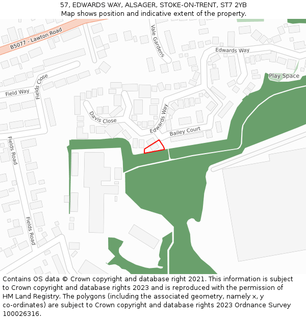 57, EDWARDS WAY, ALSAGER, STOKE-ON-TRENT, ST7 2YB: Location map and indicative extent of plot