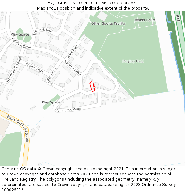 57, EGLINTON DRIVE, CHELMSFORD, CM2 6YL: Location map and indicative extent of plot