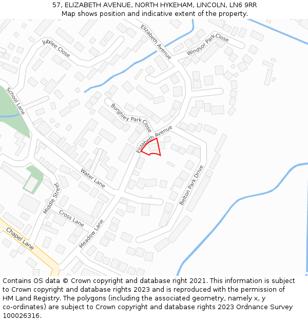 57, ELIZABETH AVENUE, NORTH HYKEHAM, LINCOLN, LN6 9RR: Location map and indicative extent of plot