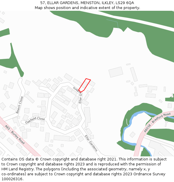 57, ELLAR GARDENS, MENSTON, ILKLEY, LS29 6QA: Location map and indicative extent of plot