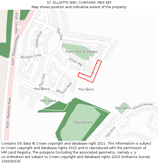 57, ELLIOTTS WAY, CHATHAM, ME4 6EF: Location map and indicative extent of plot