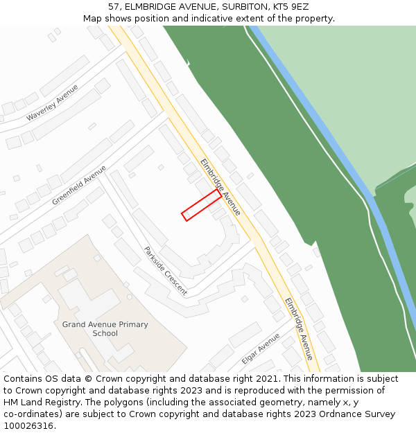 57, ELMBRIDGE AVENUE, SURBITON, KT5 9EZ: Location map and indicative extent of plot