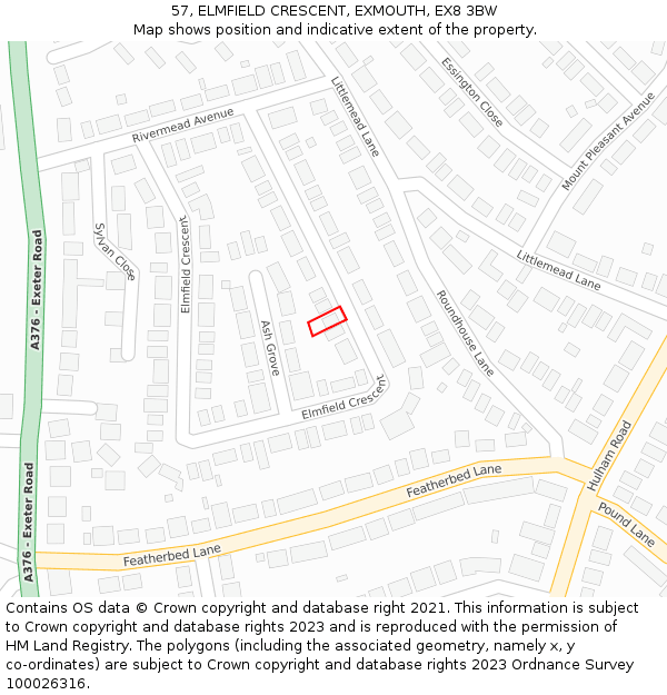 57, ELMFIELD CRESCENT, EXMOUTH, EX8 3BW: Location map and indicative extent of plot