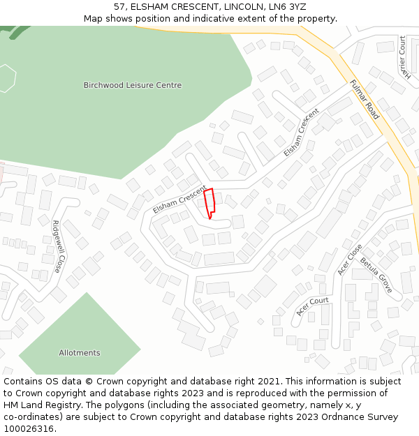 57, ELSHAM CRESCENT, LINCOLN, LN6 3YZ: Location map and indicative extent of plot