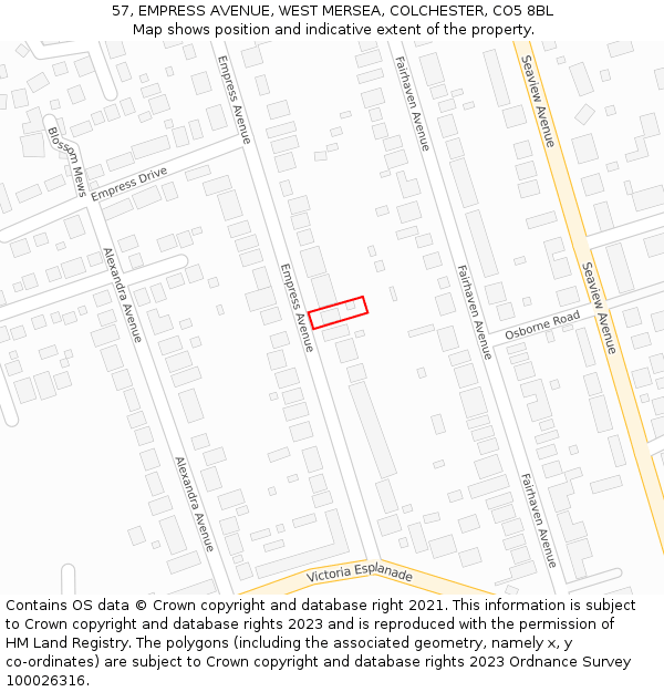 57, EMPRESS AVENUE, WEST MERSEA, COLCHESTER, CO5 8BL: Location map and indicative extent of plot