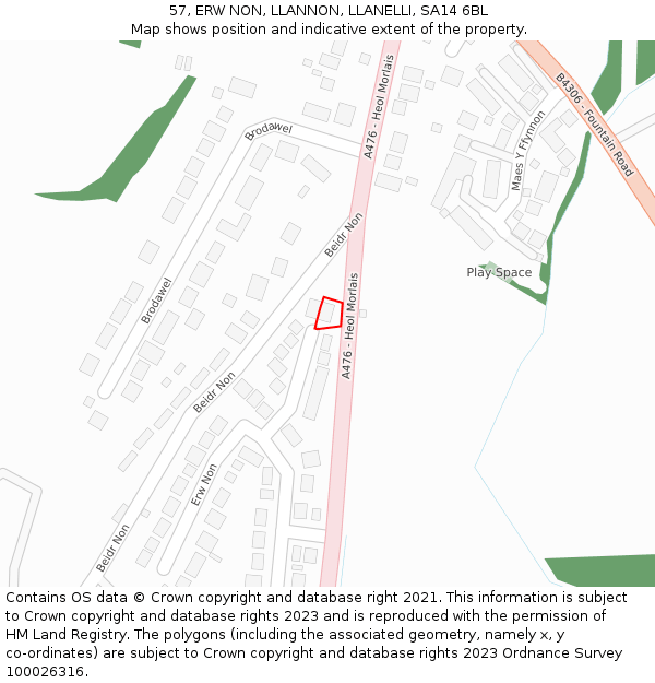 57, ERW NON, LLANNON, LLANELLI, SA14 6BL: Location map and indicative extent of plot