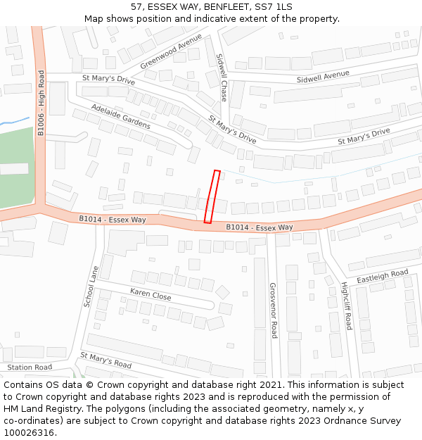 57, ESSEX WAY, BENFLEET, SS7 1LS: Location map and indicative extent of plot