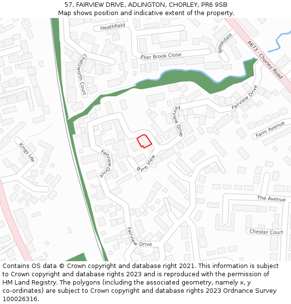 57, FAIRVIEW DRIVE, ADLINGTON, CHORLEY, PR6 9SB: Location map and indicative extent of plot