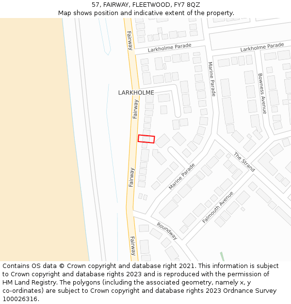 57, FAIRWAY, FLEETWOOD, FY7 8QZ: Location map and indicative extent of plot