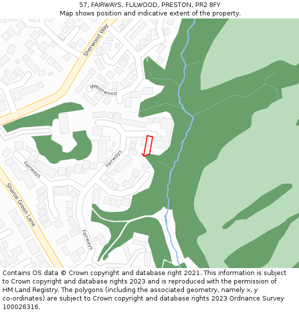 57, FAIRWAYS, FULWOOD, PRESTON, PR2 8FY: Location map and indicative extent of plot