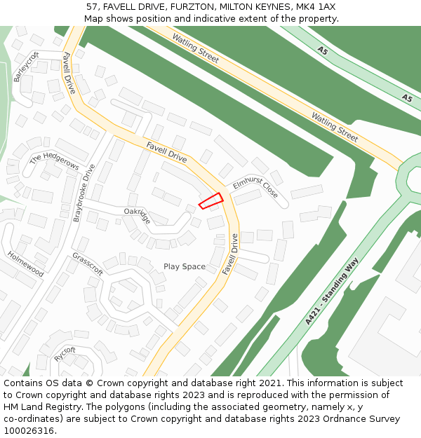 57, FAVELL DRIVE, FURZTON, MILTON KEYNES, MK4 1AX: Location map and indicative extent of plot