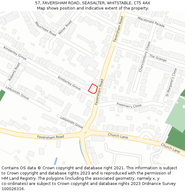 57, FAVERSHAM ROAD, SEASALTER, WHITSTABLE, CT5 4AX: Location map and indicative extent of plot