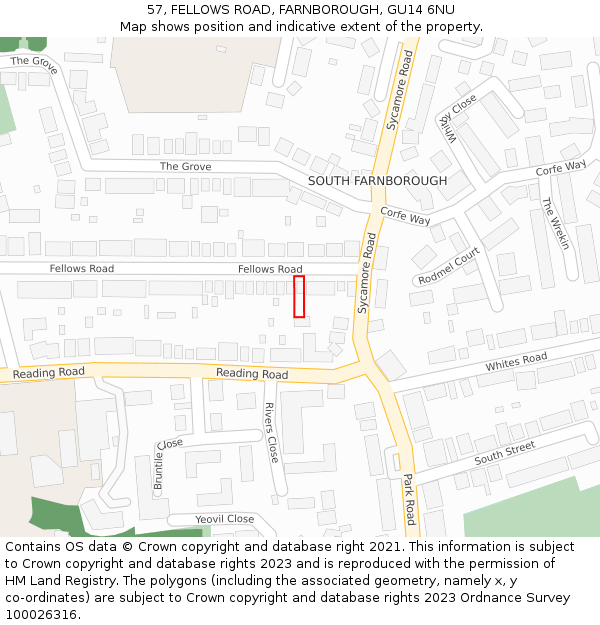 57, FELLOWS ROAD, FARNBOROUGH, GU14 6NU: Location map and indicative extent of plot