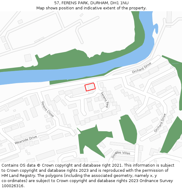 57, FERENS PARK, DURHAM, DH1 1NU: Location map and indicative extent of plot