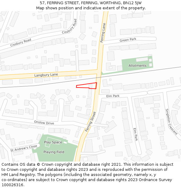 57, FERRING STREET, FERRING, WORTHING, BN12 5JW: Location map and indicative extent of plot