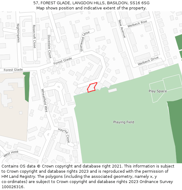 57, FOREST GLADE, LANGDON HILLS, BASILDON, SS16 6SG: Location map and indicative extent of plot