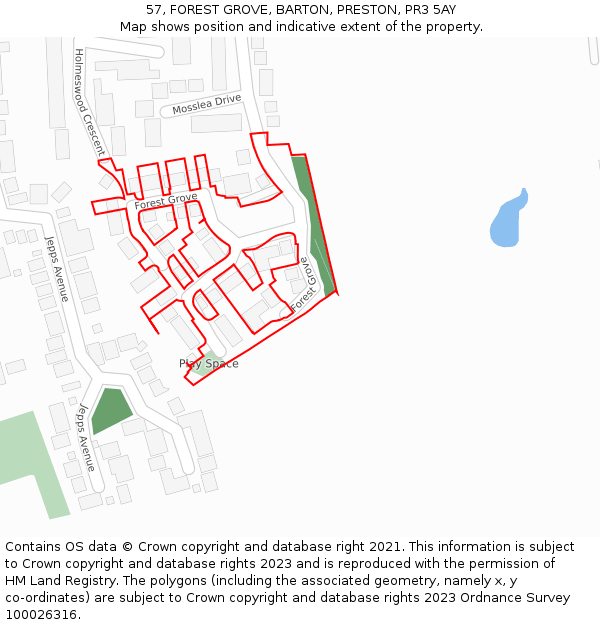 57, FOREST GROVE, BARTON, PRESTON, PR3 5AY: Location map and indicative extent of plot