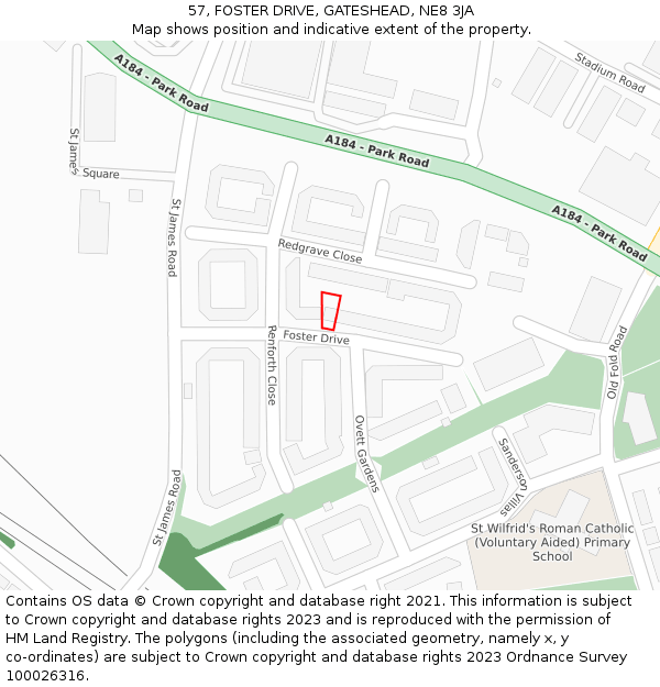 57, FOSTER DRIVE, GATESHEAD, NE8 3JA: Location map and indicative extent of plot