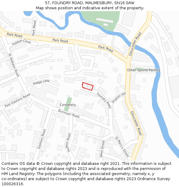 57, FOUNDRY ROAD, MALMESBURY, SN16 0AW: Location map and indicative extent of plot