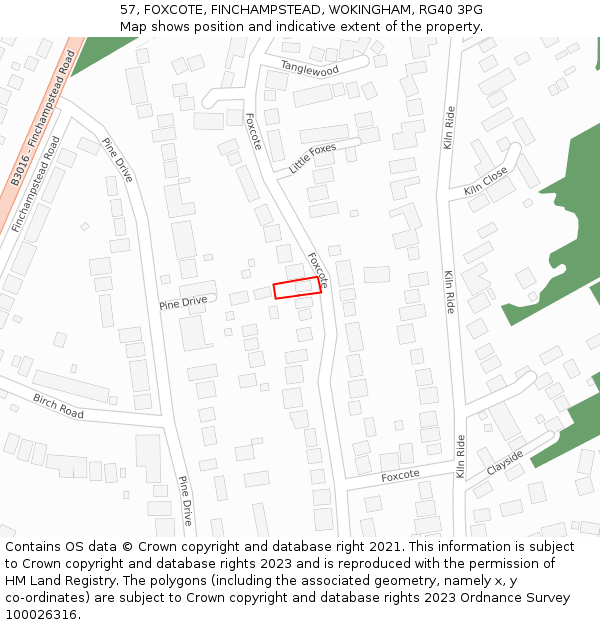 57, FOXCOTE, FINCHAMPSTEAD, WOKINGHAM, RG40 3PG: Location map and indicative extent of plot