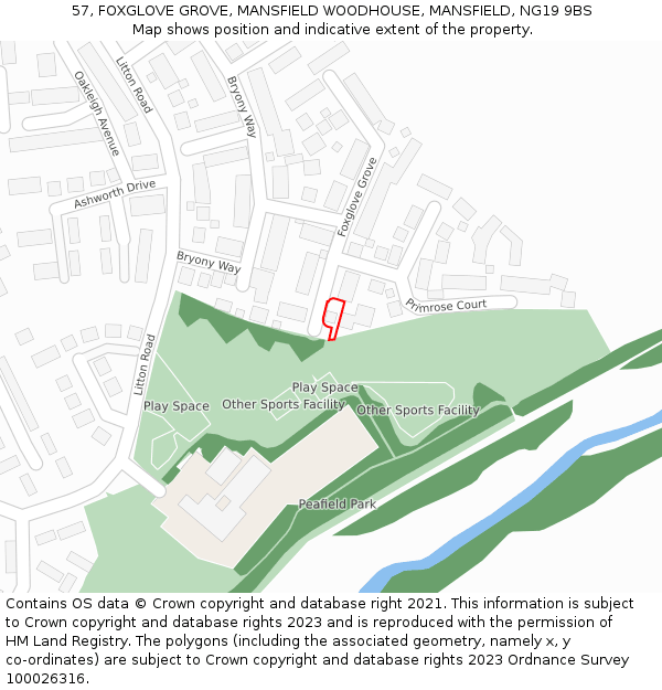 57, FOXGLOVE GROVE, MANSFIELD WOODHOUSE, MANSFIELD, NG19 9BS: Location map and indicative extent of plot