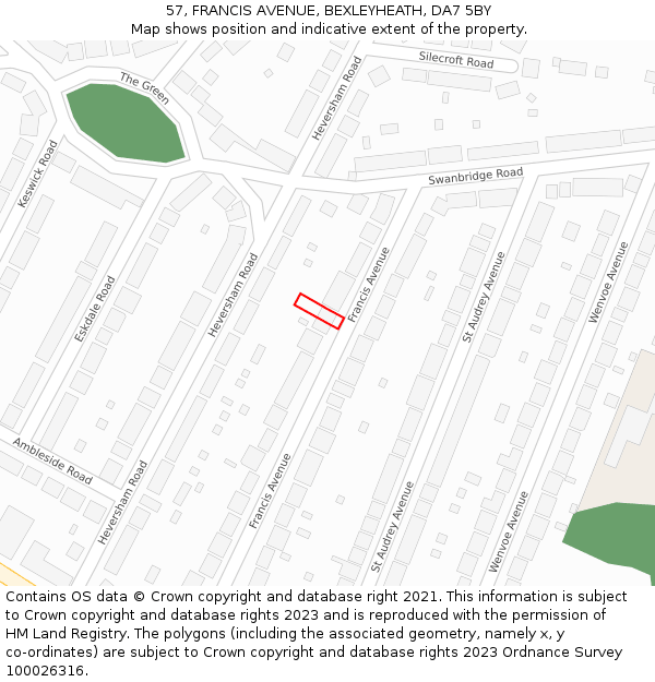 57, FRANCIS AVENUE, BEXLEYHEATH, DA7 5BY: Location map and indicative extent of plot