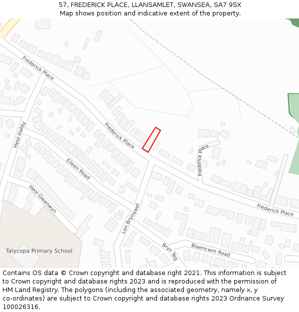 57, FREDERICK PLACE, LLANSAMLET, SWANSEA, SA7 9SX: Location map and indicative extent of plot