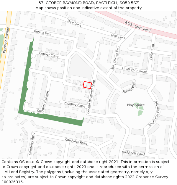 57, GEORGE RAYMOND ROAD, EASTLEIGH, SO50 5SZ: Location map and indicative extent of plot