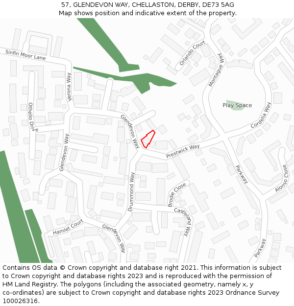 57, GLENDEVON WAY, CHELLASTON, DERBY, DE73 5AG: Location map and indicative extent of plot