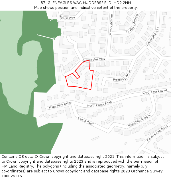57, GLENEAGLES WAY, HUDDERSFIELD, HD2 2NH: Location map and indicative extent of plot
